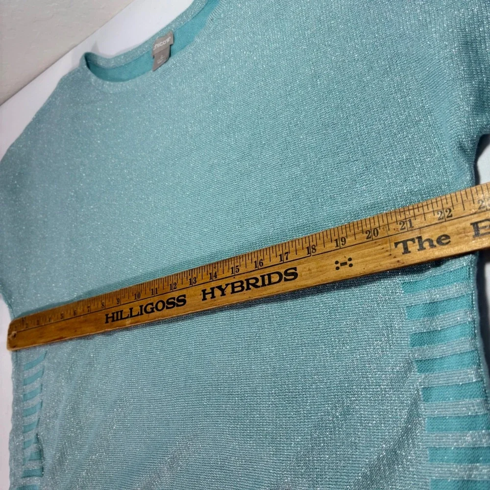 Chicos Tunic Top Linen Blend Short Sleeve Size 2 Large Aqua Shimmer